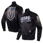 Front and back view of Vegas Golden Knights Glam Varsity Jacket.