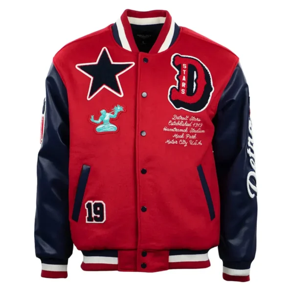 Detroit Stars Vintage Varsity Jacket front design view close-up