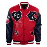 Kansas City Monarchs Red Varsity Jacket front view display.