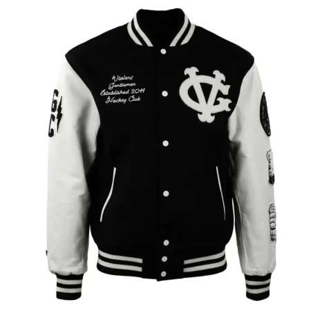 Violent Gentlemen Hockey Varsity Jacket front view display.