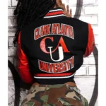 Model in Clark Atlanta University Varsity Jacket front.