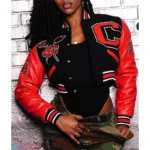 Model in Clark Atlanta University Varsity Jacket front.