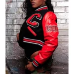 Model in Clark Atlanta University Varsity Jacket front.