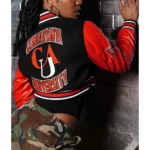 Model in Clark Atlanta University Varsity Jacket front.