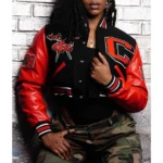 Model in Clark Atlanta University Varsity Jacket front.