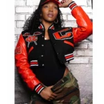 Model in Clark Atlanta University Varsity Jacket front.