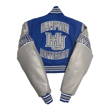 Womens Hampton University Varsity Jacket back view.