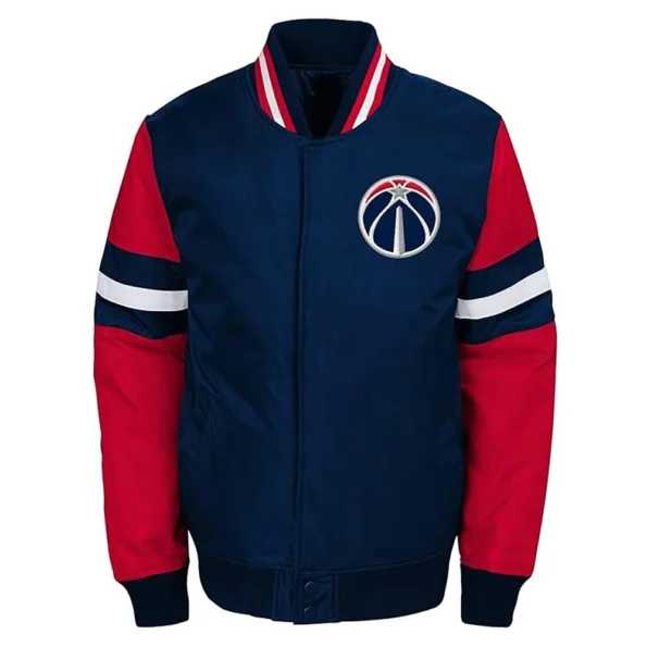 Washington Wizards Youth Varsity Jacket front view with logo.