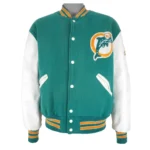 Front view of Miami Dolphins 1980s Varsity Jacket