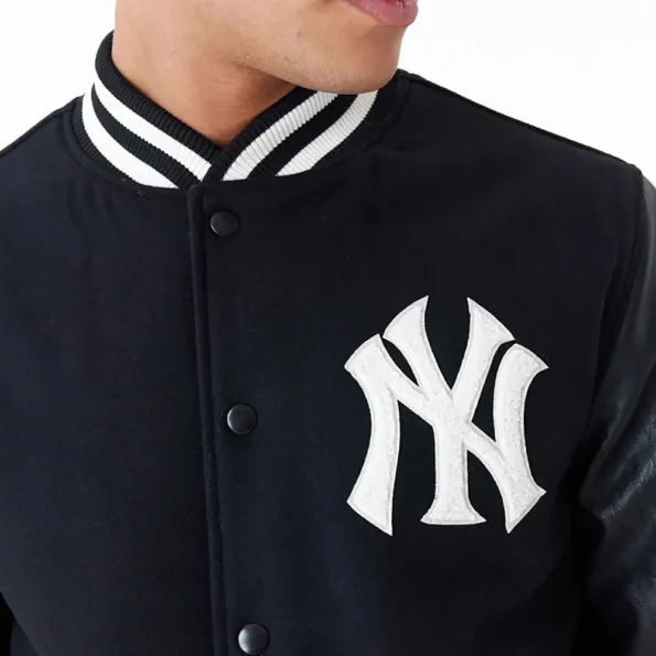 Close-up of NY Yankees World Series Black Varsity Jacket details