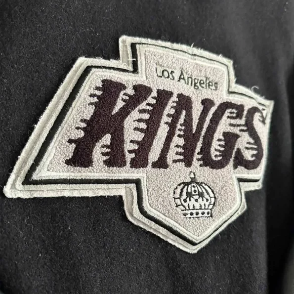 Close-up of 90s Los Angeles Kings Varsity Jacket details