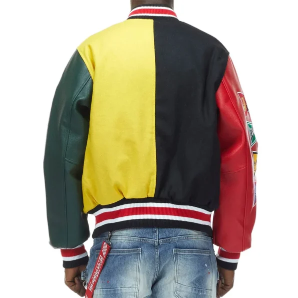 Model wearing All Star Color Block Varsity Jacket back