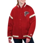 Model wearing Atlanta Falcons Tournament Varsity Jacket front