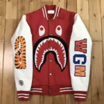 Front view of Bape Shark Sweat Varsity Jacket