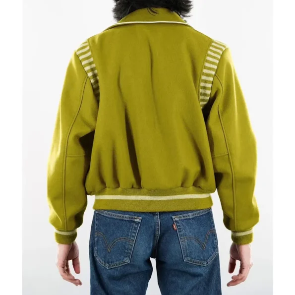 Model wearing Bare Knuckles Western Varsity Wool Jacket back view