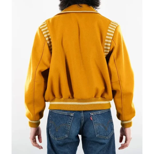 Model wearing Bare Knuckles Western Varsity Wool Jacket back view