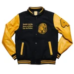 Front view of BBC Varsity Yellow and Black Jacket