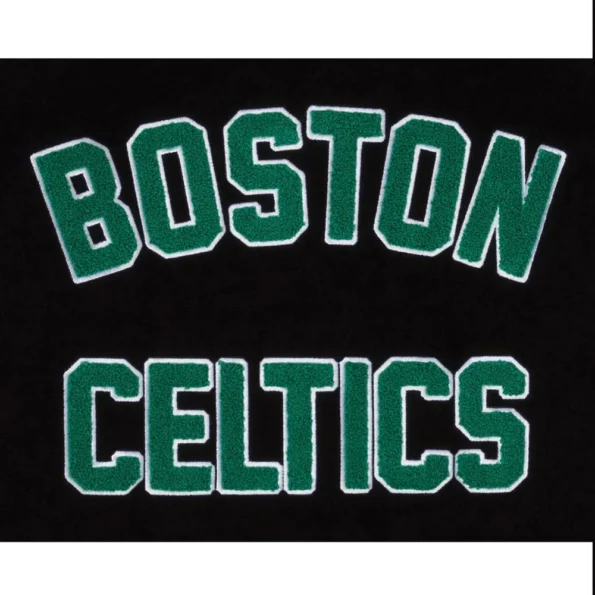 Close-up of Boston Celtics Eastern Varsity Jacket details