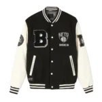 Brooklyn Nets Varsity Black Jacket Front View