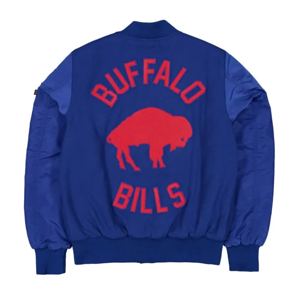 Back view of Buffalo Bills Historic Varsity Jacket