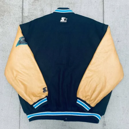 Back view of Carolina Panthers 90s Varsity Jacket