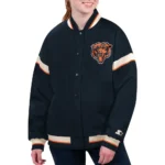 Model in Chicago Bears Tournament Varsity Jacket Front