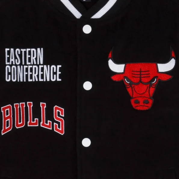 Close-up of Chicago Bulls Eastern Varsity Jacket details