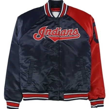 Front view of Cleveland Indians Navy Varsity Jacket