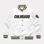 Front view of Colorado Buffaloes White Varsity Jacket