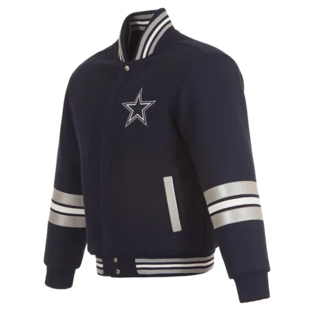 Front view of Dallas Cowboys Striped Varsity Jacket