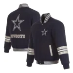 Dallas Cowboys Striped Varsity Jacket Front and Back