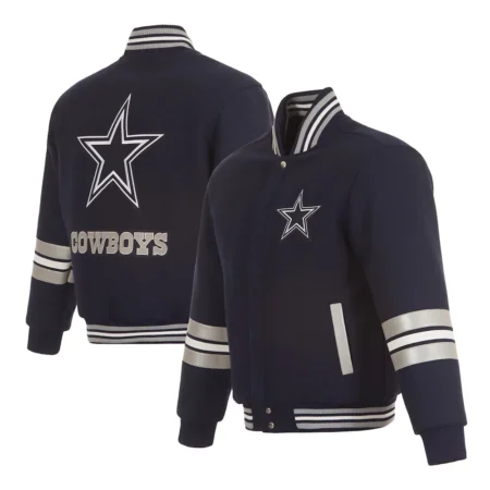 Front and back view of Dallas Cowboys Striped Varsity Jacket