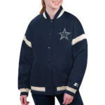 Model in Dallas Cowboys Tournament Varsity Jacket Front