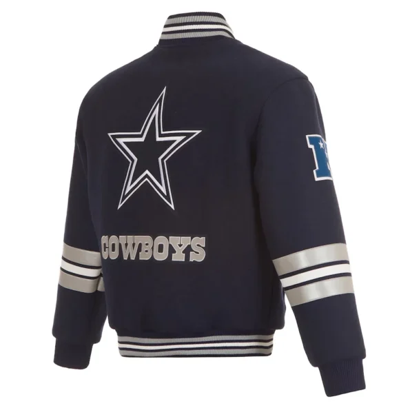 Back view of Dallas Cowboys Striped Varsity Jacket