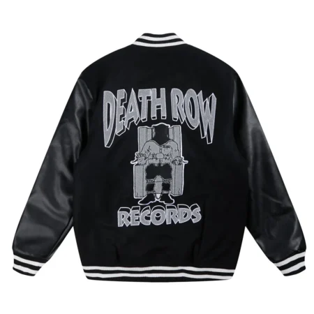 Back view of Death Row Records Chair Varsity Jacket