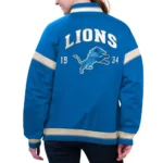 Model in Detroit Lions Tournament Varsity Jacket Front