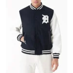 Model in Detroit Tiger World Series Varsity Jacket Front