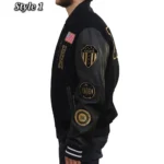 Model in USA Dream Team Destroyed Varsity Jacket Front