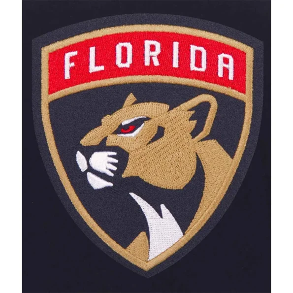 Close-up of Florida Panthers Varsity Jacket details