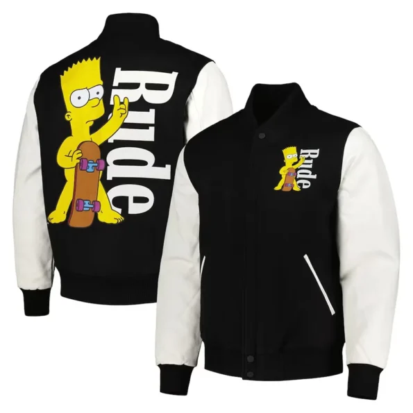 Front and back view of Freeze Max Rude Simpsons Varsity Jacket