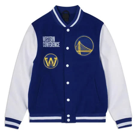 Front view of Golden State Warriors Western Varsity Jacket