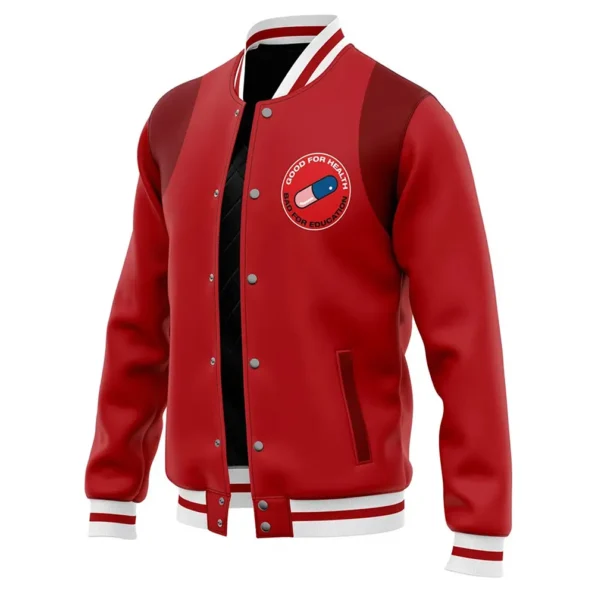 Side profile of Good for Health Varsity Jacket