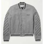 Front view of Grey Off White Varsity Wool Jacket