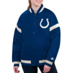 Model wearing Indianapolis Colts Royal Varsity Jacket front