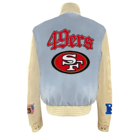 Back view of San Francisco 49ers Blue Varsity Jacket