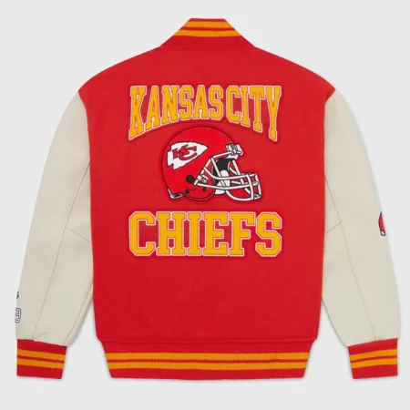 Back view of OVO Kansas City Chiefs Varsity Jacket