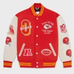 Front view of OVO Kansas City Chiefs Varsity Jacket