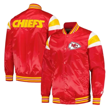 Front and back view of Kansas City Chiefs Red Varsity Jacket