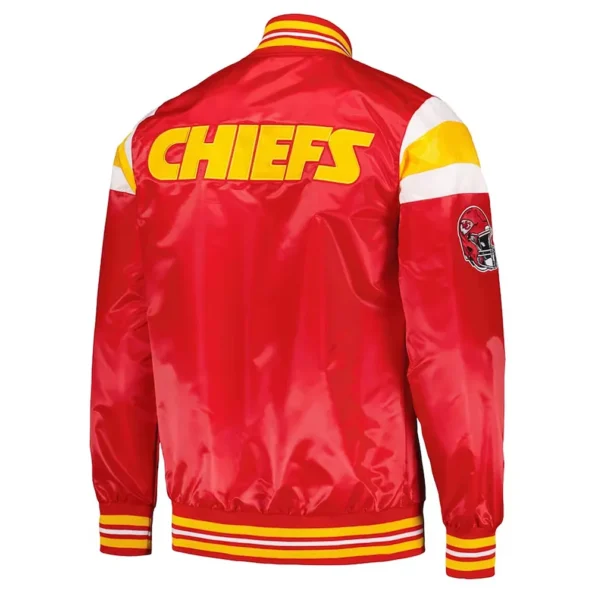 Back view of Kansas City Chiefs Red Varsity Jacket with branding