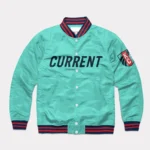 Front view of Kansas City Current Teal Varsity Jacket